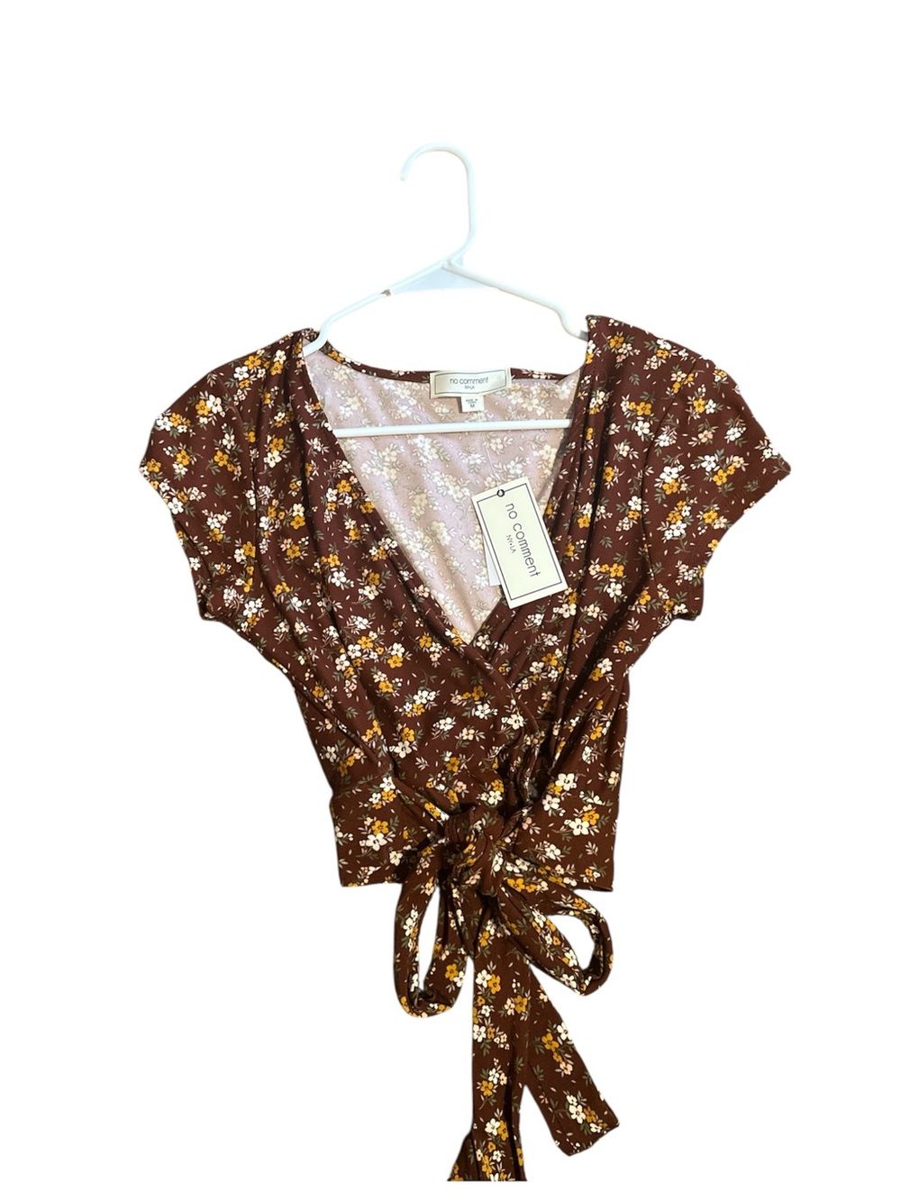 No Comment Mock Wrap Floral Short Sleeve Top